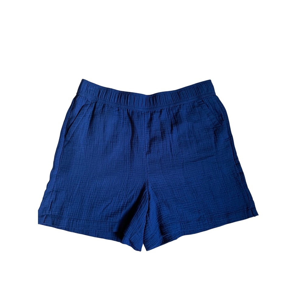 Talbots Navy Blue Airy Gauze Pull-On Shorts‎ 100% Cotton Relaxed Fit L Like New